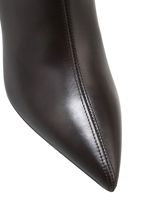 Leather Medium Heel Women's Boots Brown