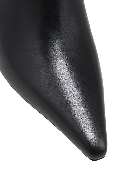 Leder Damenstiefel mit mittlerem Absatz Schwarz