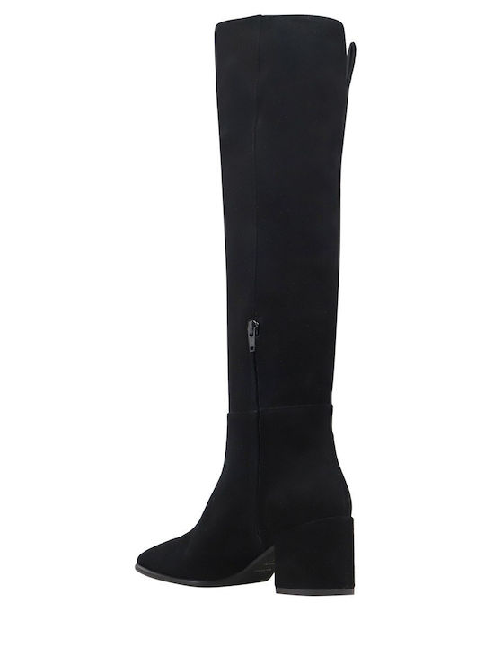 Suede Medium Heel Women's Boots Black