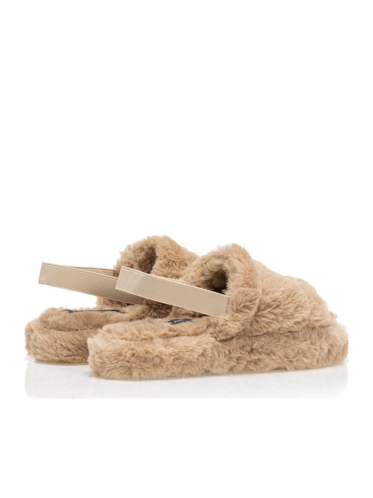 Winter Damen Hausschuhe mit Fell Braun