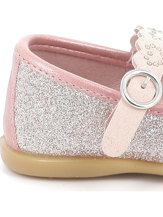 Kids Leather Ballerinas with Adjustable Metal Clasp Pink