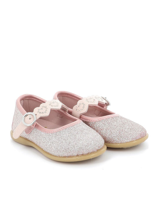 Kids Leather Ballerinas with Adjustable Metal Clasp Pink