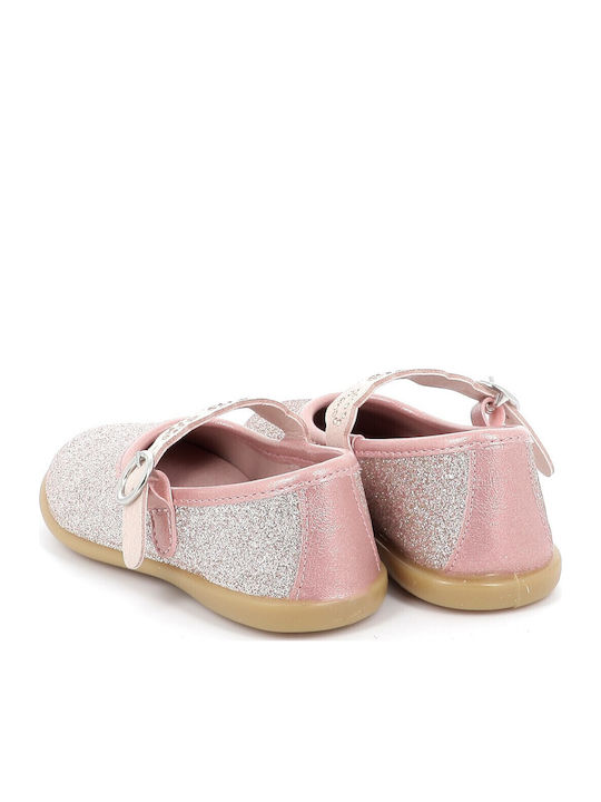 Kids Leather Ballerinas with Adjustable Metal Clasp Pink