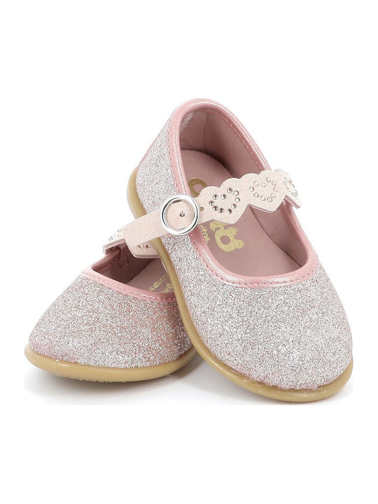 Kids Leather Ballerinas with Adjustable Metal Clasp Pink