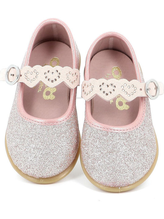 Kids Leather Ballerinas with Adjustable Metal Clasp Pink