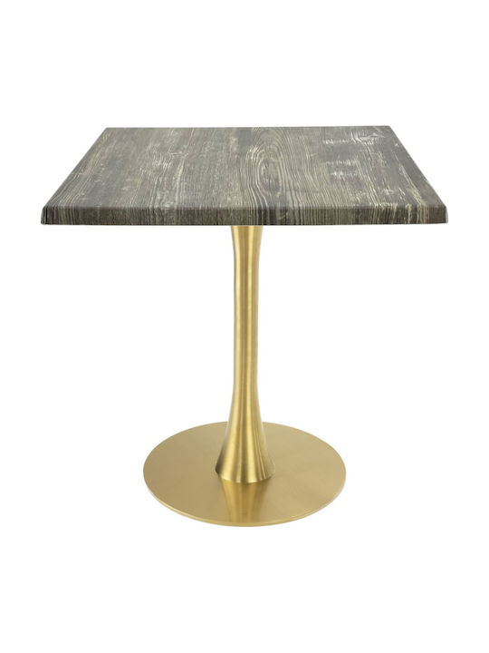 Masă Pătrată Bar Din Lemn Cu Ramă Metalică Pine, Aurie 70x70x74cm