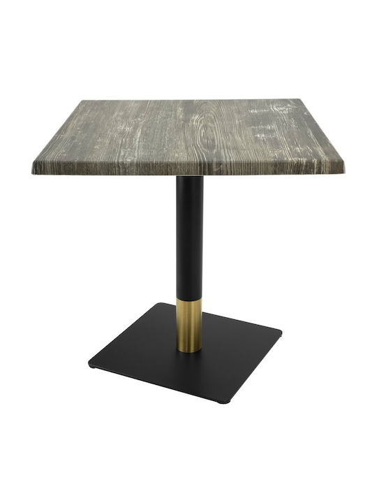 Masă Pătrată Pentru Sala De Mese Din Lemn Cu Ramă Metalică Negru/Auriu 70x70x74cm