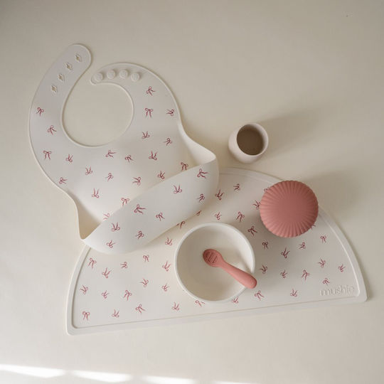 Mushie Waterproof Silicone Baby Bib with Button & Pocket Multicolour