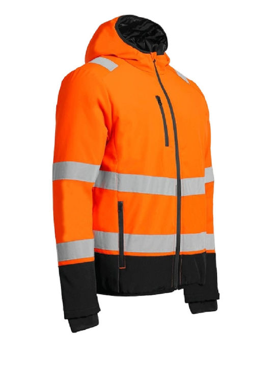 Stenso Reef Pad Work Jacket Reflective Softshell Cold with Fleece Lining and with Hood Orange