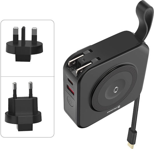 Swissten MagSafe Power Bank 10000mAh 15W с USB-A порт и USB-C порт Черен