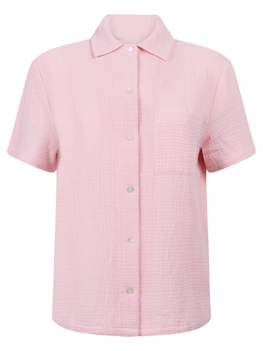 Hunkemöller Summer Women's Cotton Blouse Pyjamas Pink Muslin