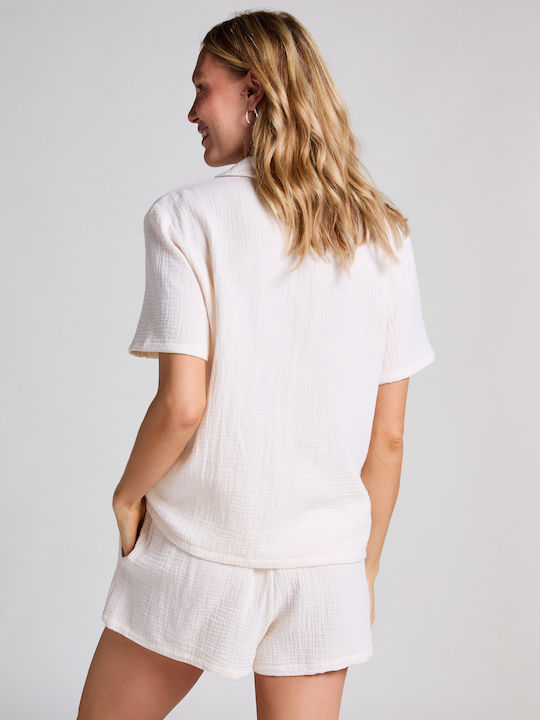 Hunkemöller Summer Women's Cotton Pajama Blouse White Muslin