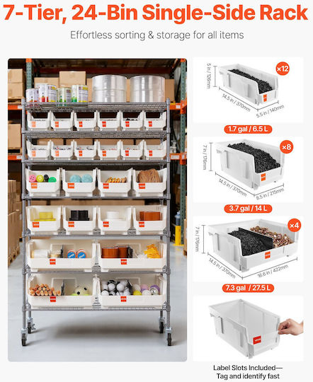 Vevor Storage Shelf 7 Levels 24 Containers Steel Shelf System Wheels Kydwlj1436568uzva001v0