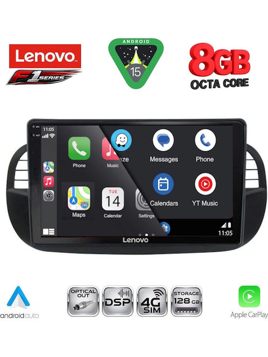 Lenovo Car Audio System for Fiat 500 2007-2015 (Bluetooth/USB/WiFi/GPS/Apple-Carplay/Android-Auto) with Touch Screen 9"