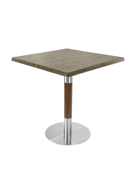 Masă Bar Pentru Spații Mici Exterioare Din Lemn Cu Ramă Metalică Argintie 80x80x74cm