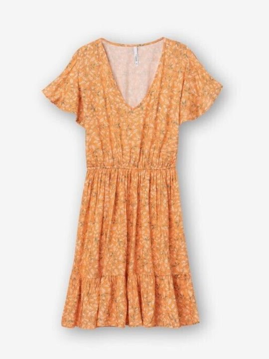 Summer Mini Dress with Ruffles Orange