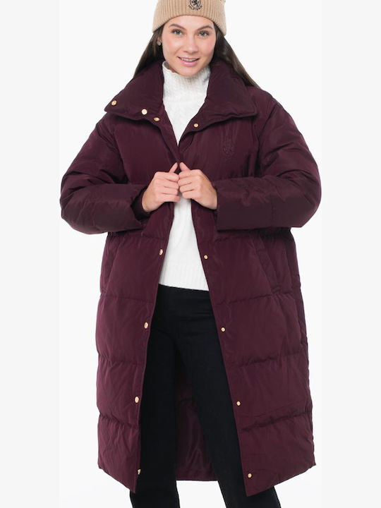 Дълго Дамско Puffer Якето Водоустойчиво Бордо