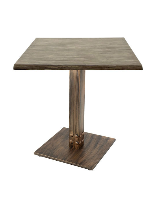 Masă Bar pentru Spații Mici Exterioare Din Lemn cu Ramă Metalică Vintage Bronz 70x70x74 cm