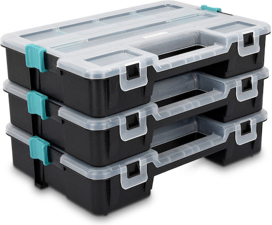 Set 3 Navaris Parts Organizers 31.5x22.5x6.6 Cm Adjustable Dividers Clips Black Plastic