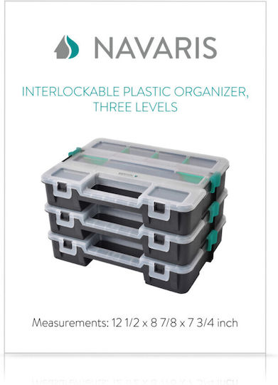 Set 3 Navaris Parts Organizers 31.5x22.5x6.6 Cm Adjustable Dividers Clips Black Plastic