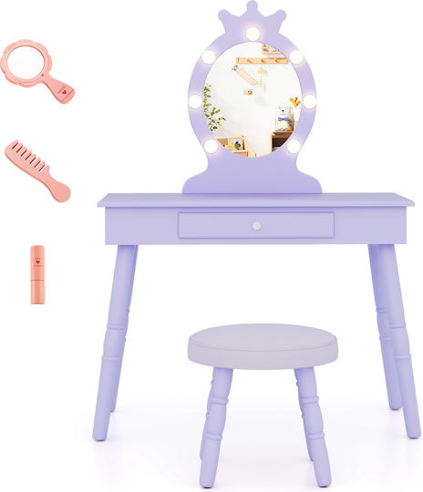Costway 2 in 1 Princess Boudoir Detachable Mirror & Drawer Kids Makeup Table Purple Hy10339de-zs