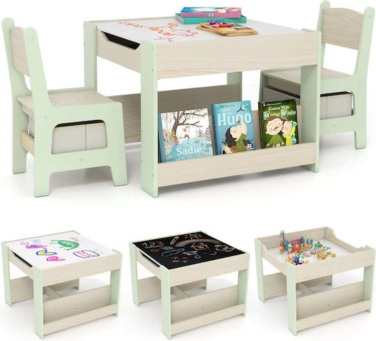 Set Masă cu Scaune pentru Copii pentru Desen Verde Costway