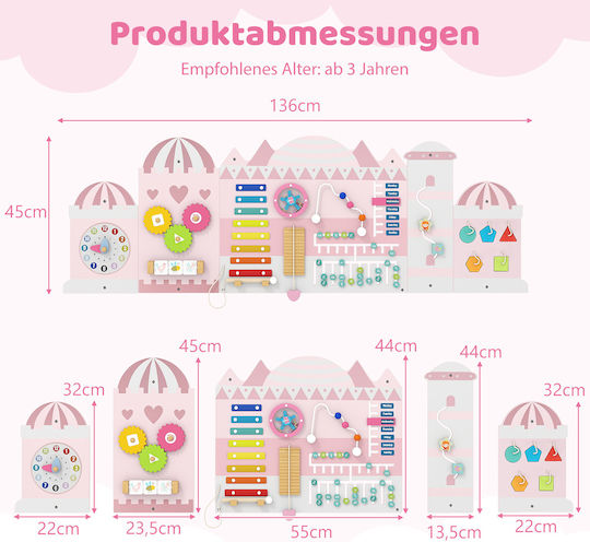 Costway Kids Activity Board 11-in-1 Montessori Wooden Educational & Early Development Toy Pink Tm10147pi