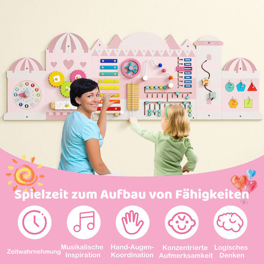 Costway Kids Activity Board 11-in-1 Montessori Wooden Educational & Early Development Toy Pink Tm10147pi