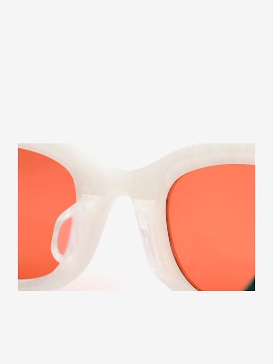 Projekt Produkt Men's Sunglasses with White Plastic Frame and Orange Lens 476356