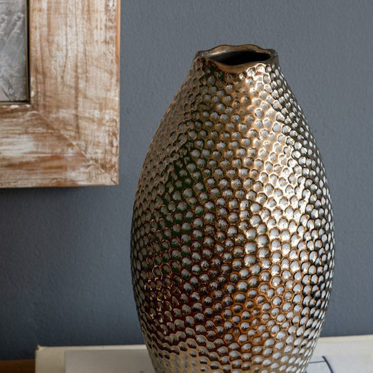 Artekko Διακοσμητικό Βάζο Κεραμικό Lidded Χρυσό Φ13.5xΥ28cm