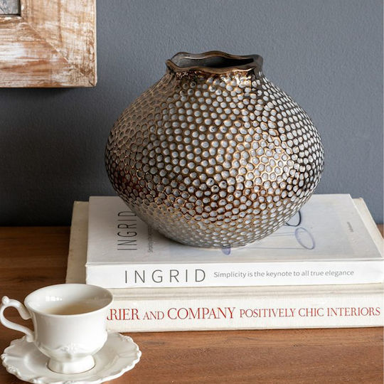 Artekko Διακοσμητικό Βάζο Κεραμικό Lidded Χρυσό Φ21xΥ21cm