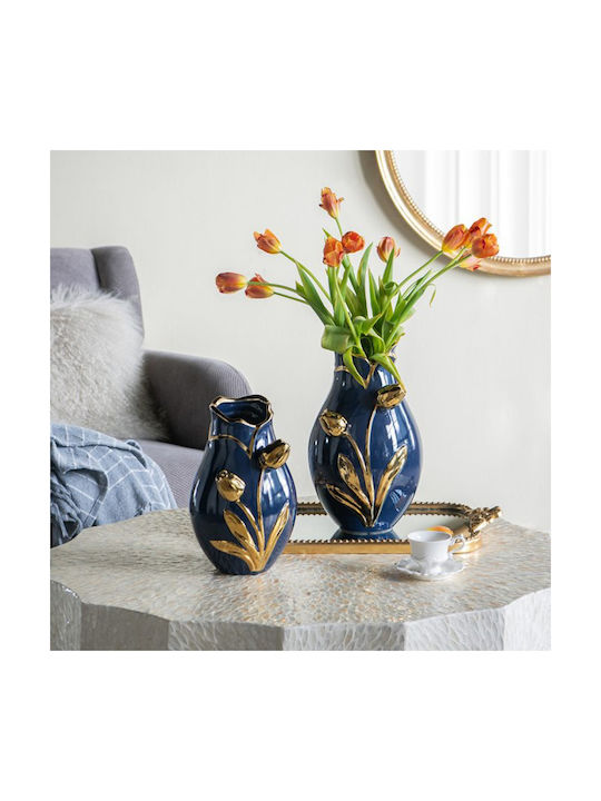 Artekko Decorative Vase Glazed Blue 20x20x34.5cm