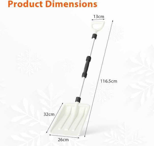 Costway Snow Shovel 26 cm Width Ergonomic Handle & Durable Aluminum Handle White 116.5 x 26 x 9.5 cm Np12971wh