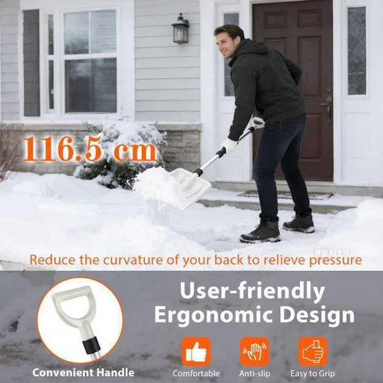Costway Snow Shovel 26 cm Width Ergonomic Handle & Durable Aluminum Handle White 116.5 x 26 x 9.5 cm Np12971wh