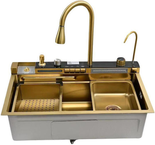 Hausberg HBC-9955AU Chiuvetă Bucatarie Drop-In Inox cu Robinet L75xL46cm Aurie