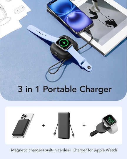 Veger W1185 MagSafe Power Bank 10000mAh 15W cu Port USB-C Livrarea energiei Negru