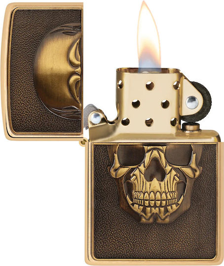 Zippo Skull Brushed Windproof Flame Lighter In Bronze Colour