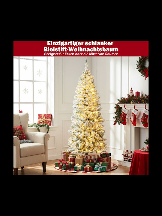 Weihnachtsbaum Schlank Beschneit 150cm mit LED-Beleuchtung Weiß