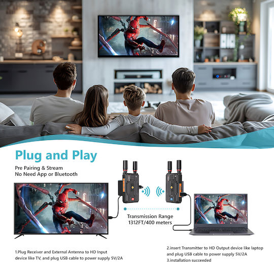 Vrriis Hdmi Wireless Video Transmission System Wl097 Pro 4k 2.4/5ghz Up To 400m 5210131159514