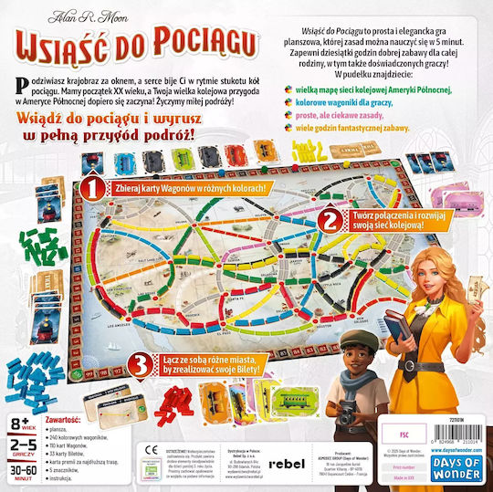 Board Game Ticket to Ride for 2-5 Players 8+ Years Old (PL) Rebel