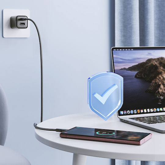 Joyroom USB 2.0 Cable USB-C male - USB-C 60W PD Μαύρο 0.25m USB-C 0.25m black