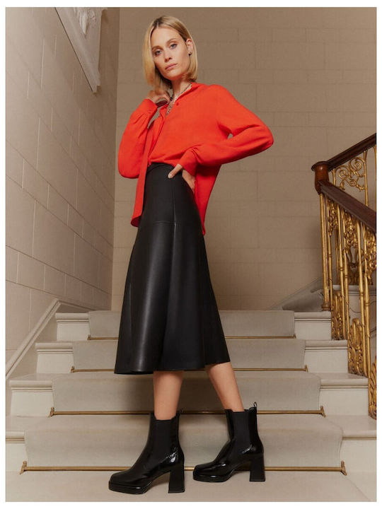 Leder Damen Chelsea Stiefeletten mit mittlerem Absatz Schwarz