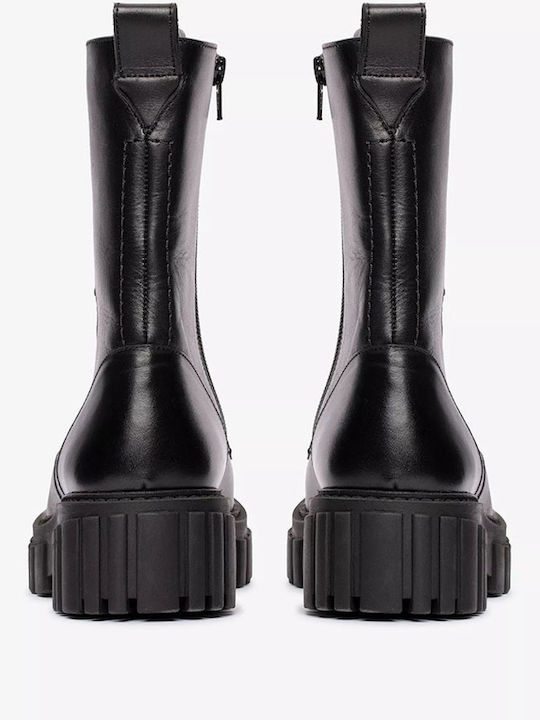 Leather Women's Ankle Boots with Medium Heel Black