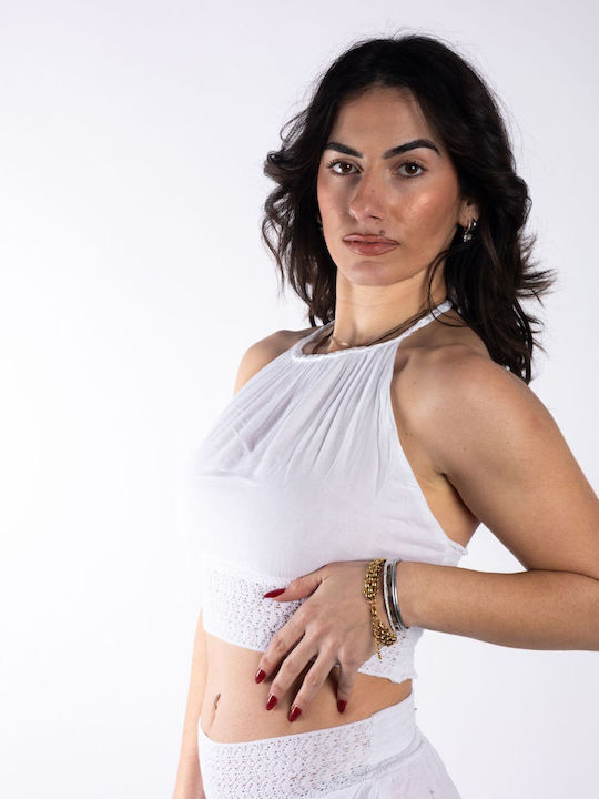 Γυναικείο Καλοκαιρινό Crop Top Βαμβακερό με Τιράντες Λευκό
