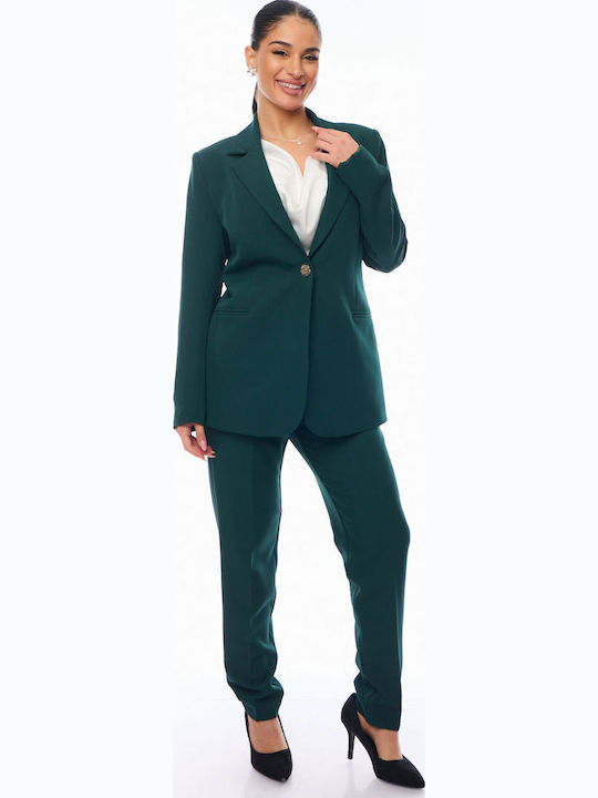 Femei Cypress Green Set cu Talie înaltă Pantaloni cu Croială Normală