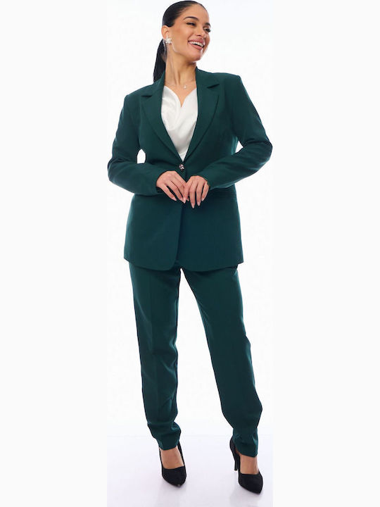 Femei Cypress Green Set cu Talie înaltă Pantaloni cu Croială Normală