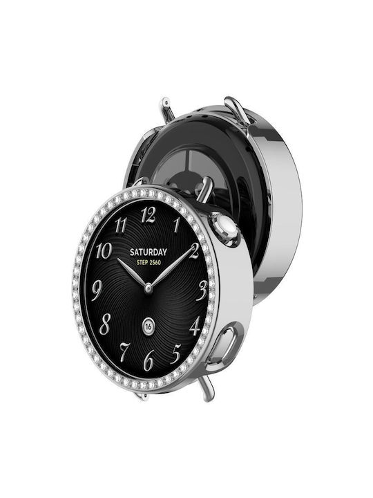 Protecție Husă Acoperire Un Singur Rând Diamante Xiaomi Watch S4 41mm Argintie