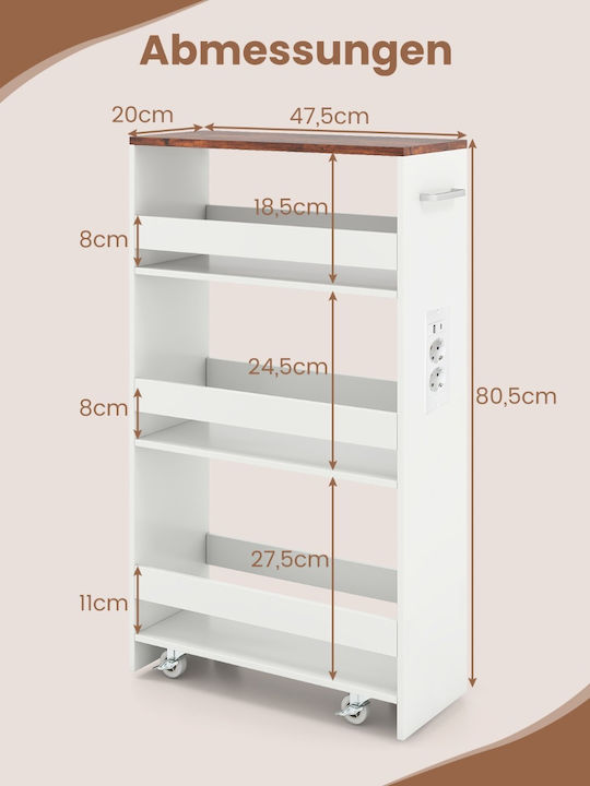 Costway Ραφιέρα Κουζίνας Ξύλινη 4 Θέσεων Καφέ 47.5x20x80.5cm
