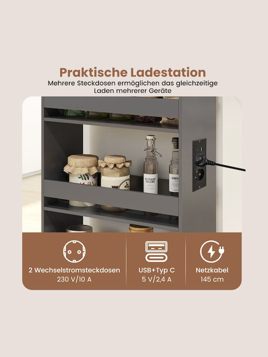 Costway Τρόλεϊ Κουζίνας Ξύλινο 3 Θέσεων Γκρι 47.5x20x80.5cm