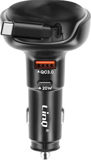 Linq 20w Usb-c Usb Qc 3 Car Charger0 Led Ring Type-c Cable 30w Black